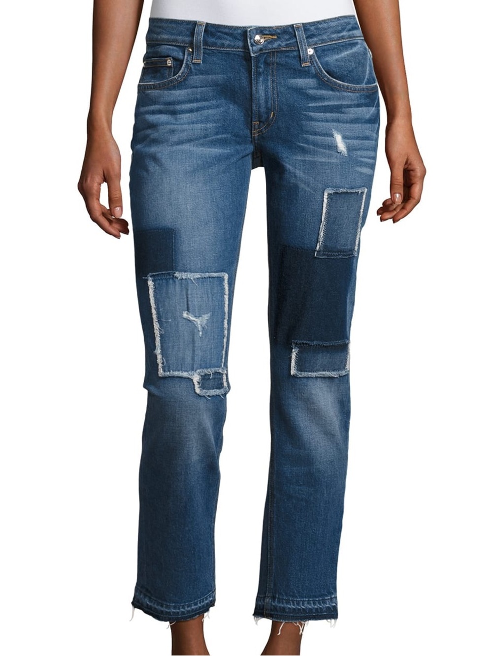 Derek Lam 10 Crosby Mila Patchwork Mid Rise Slim Boyfriend Jeans, Blue – Size 30